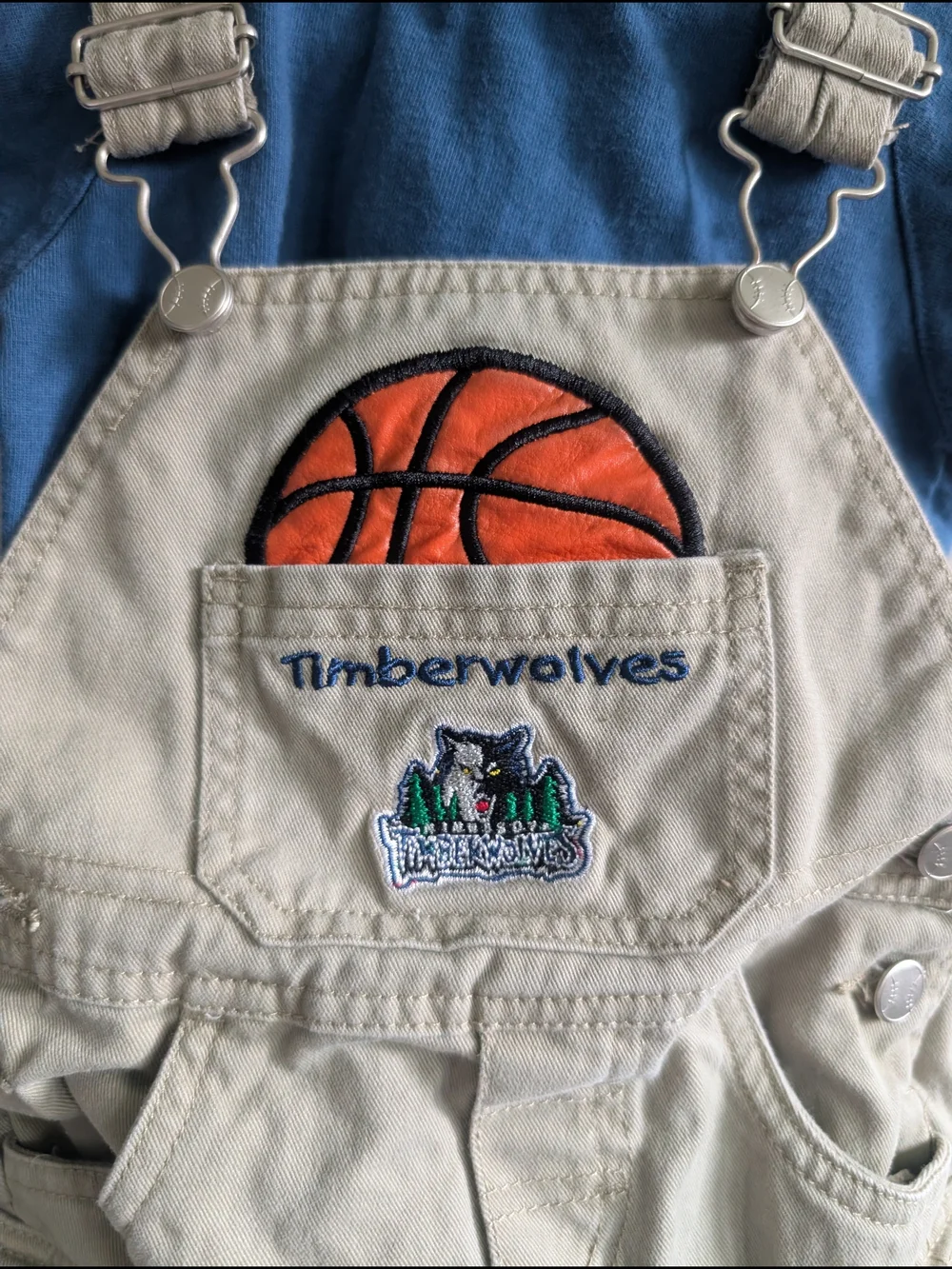 Vintage Timberwolves Embroidered Basketball Overalls And Matching Shirt - 3-6M